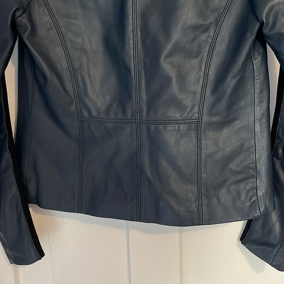 NWOT Cut 25 by Yigal Azuroeul blue leather jacket ribbed sleeves - Picture 12 of 15